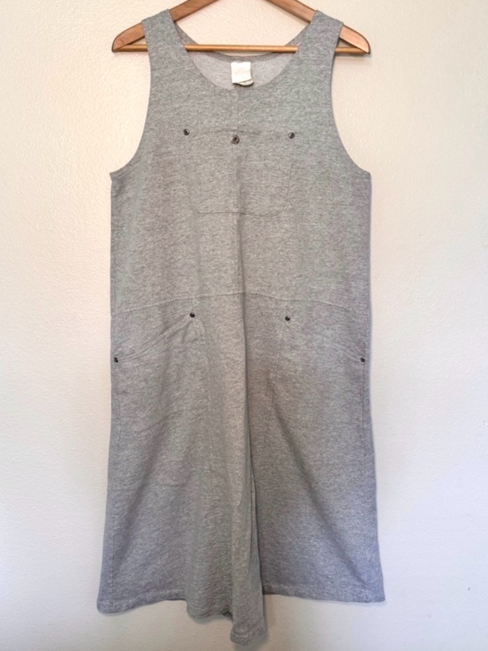 Vintage Hot Cotton Jumper Dress USA Gray Oversized Pinafore Small Medium